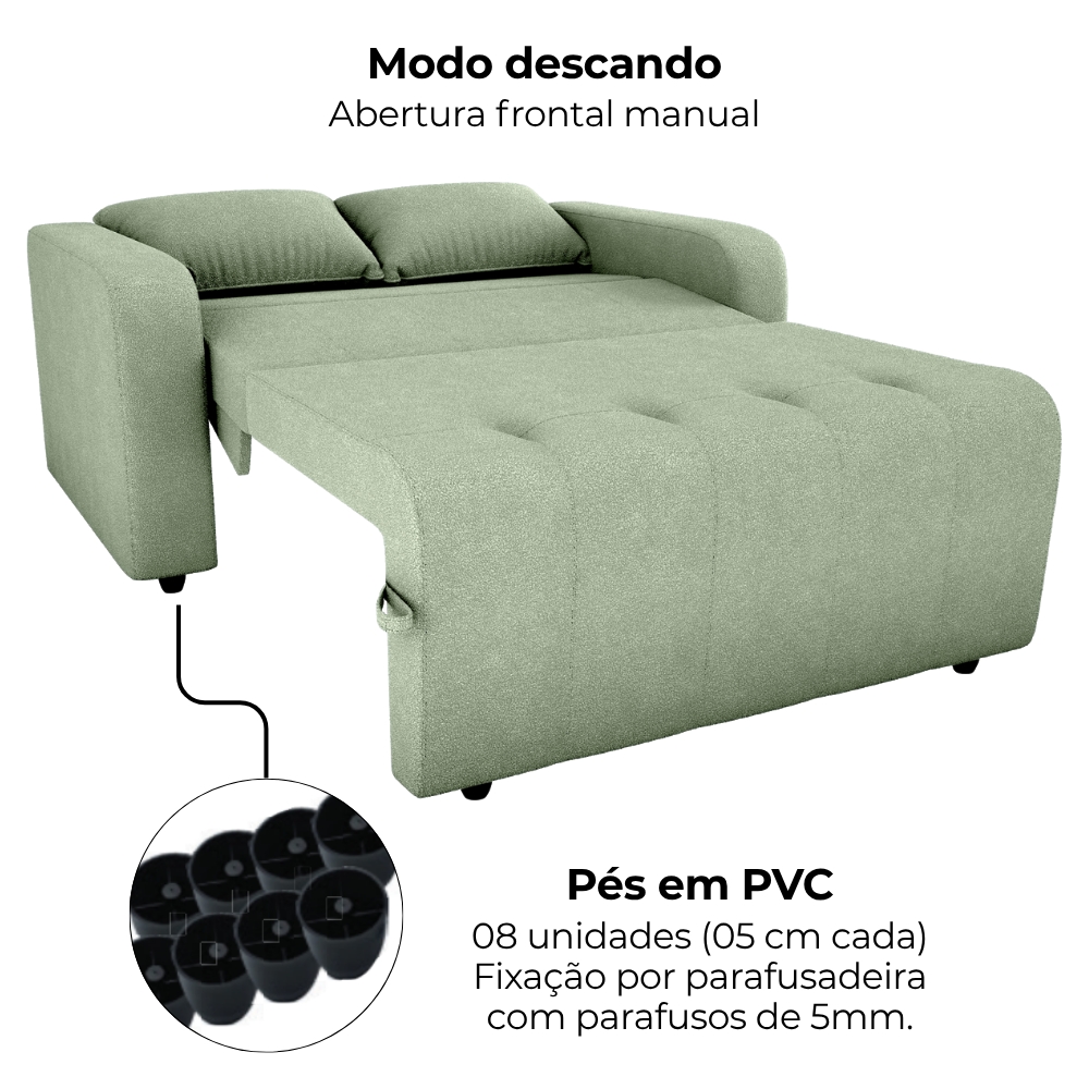 Sofa Cama 2 Lugares 138 cm Amora Tecido Boucle F494 Oliva Milani Store
