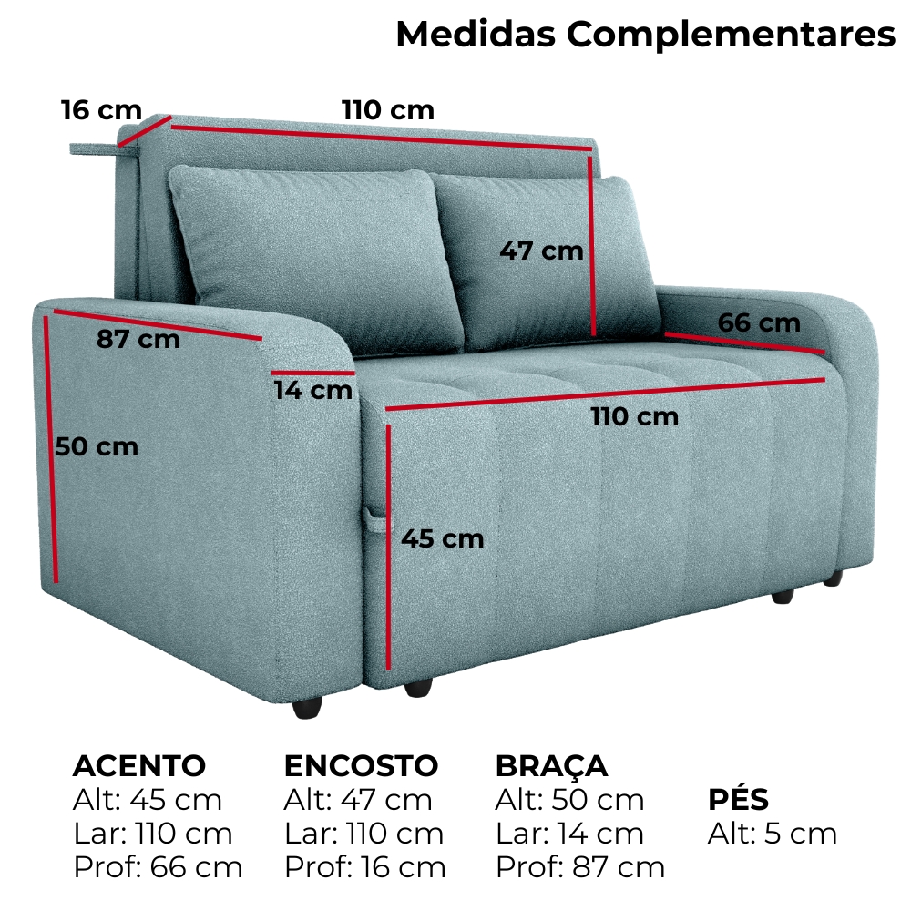 Sofa Cama 2 Lugares 138 cm Amora Tecido Boucle F495 Azul Milani Store