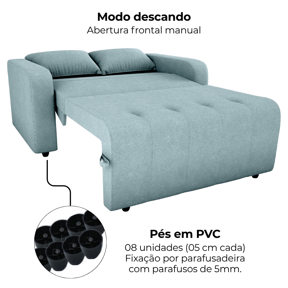 Sofa Cama 2 Lugares 138 cm Amora Tecido Boucle F495 Azul Milani Store