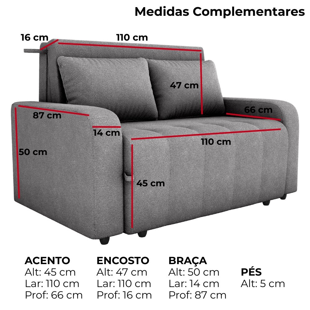 Sofa Cama 2 Lugares 138 cm Amora Tecido Boucle F497 Cinza Milani Store