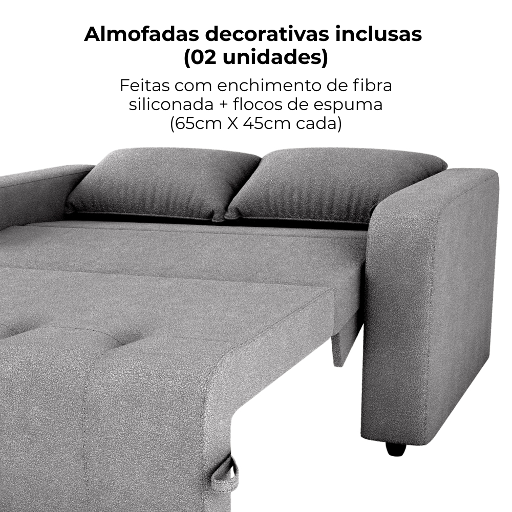 Sofa Cama 2 Lugares 138 cm Amora Tecido Boucle F497 Cinza Milani Store