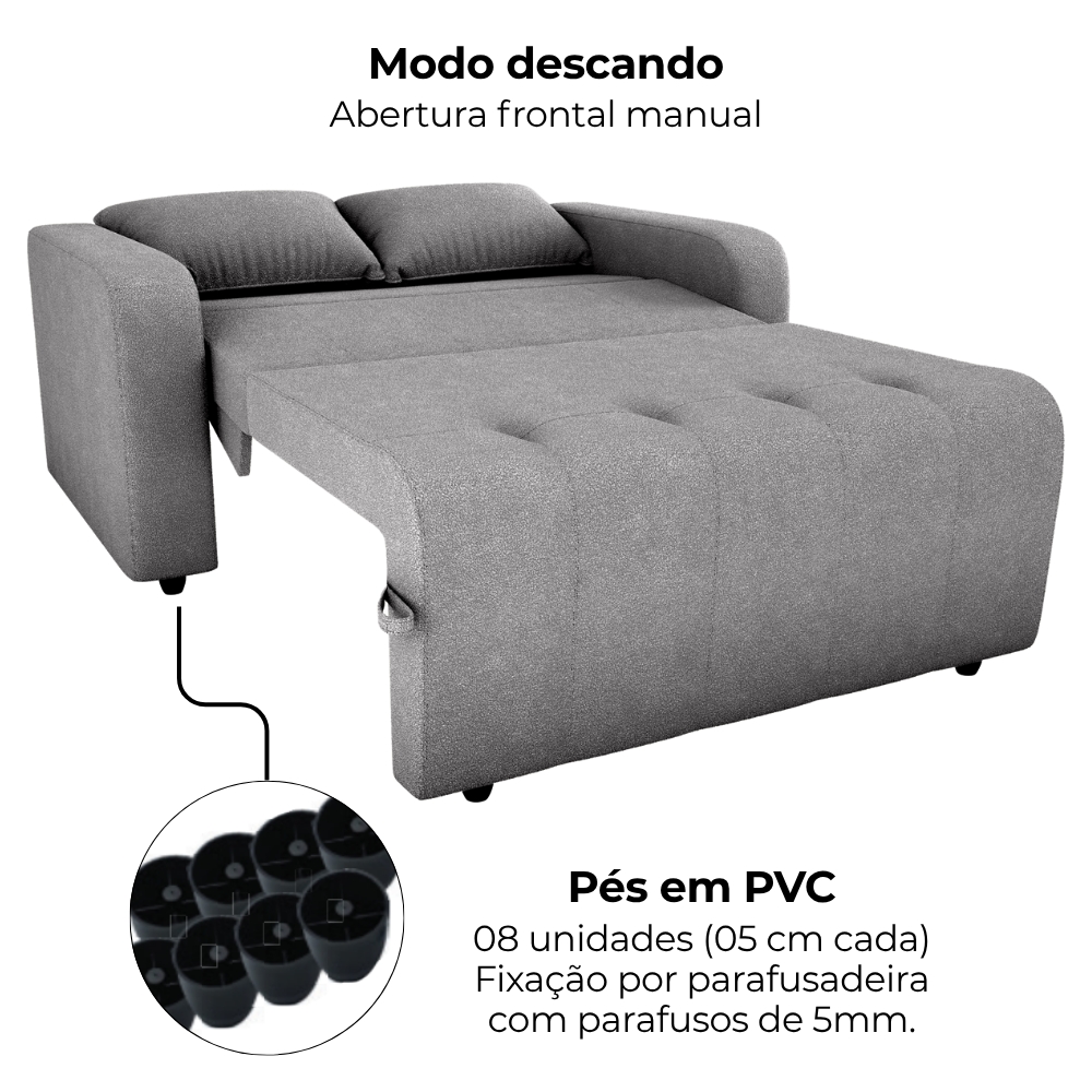 Sofa Cama 2 Lugares 138 cm Amora Tecido Boucle F497 Cinza Milani Store