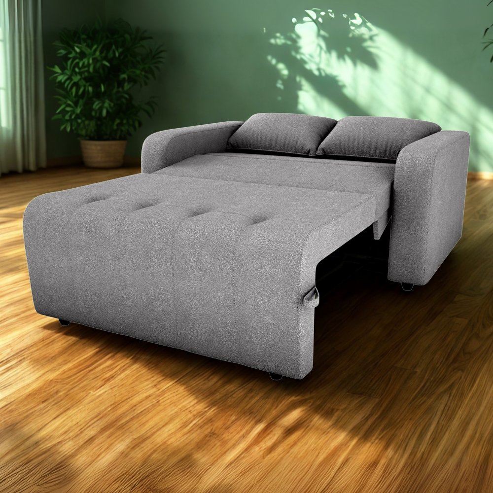 Sofa Cama 2 Lugares 138 cm Amora Tecido Boucle F497 Cinza Milani Store