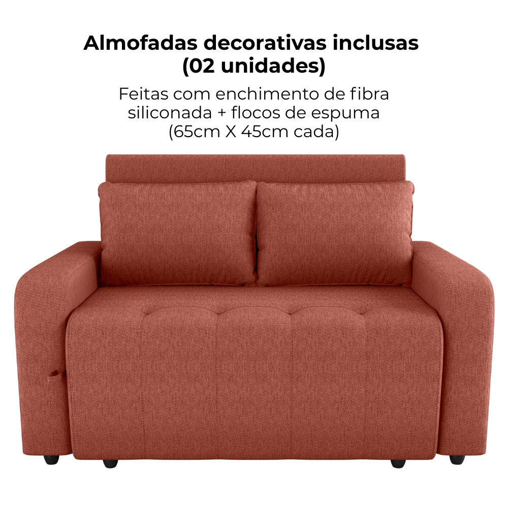 Sofa Cama 2 Lugares 138 cm Amora Tecido Pompeia G500 Terracota Milani Store