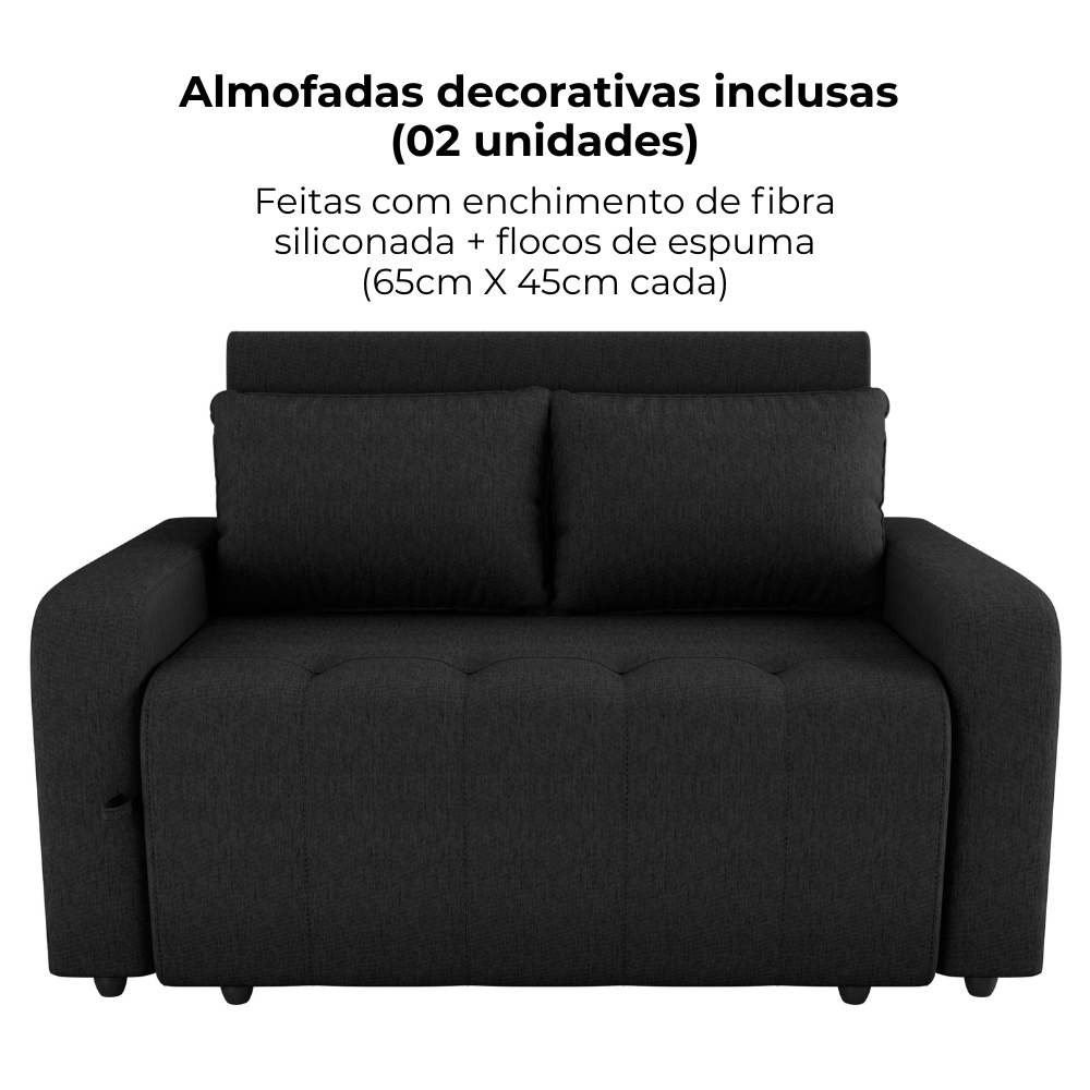 Sofa Cama 2 Lugares 138 cm Amora Tecido Pompeia G501 Chumbo Milani Store