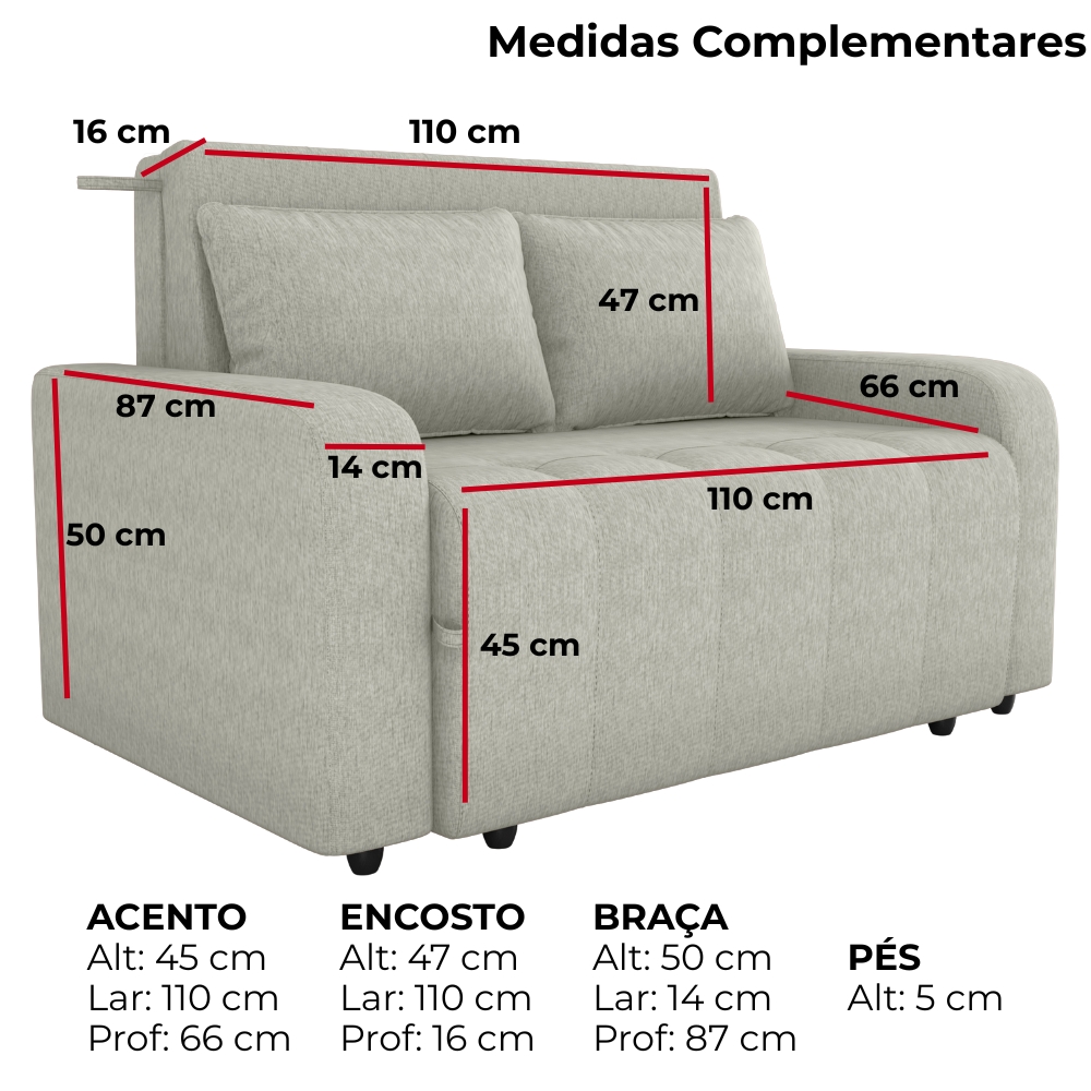 Sofa Cama 2 Lugares 138 cm Amora Tecido Pompeia G504 Bege Milani Store