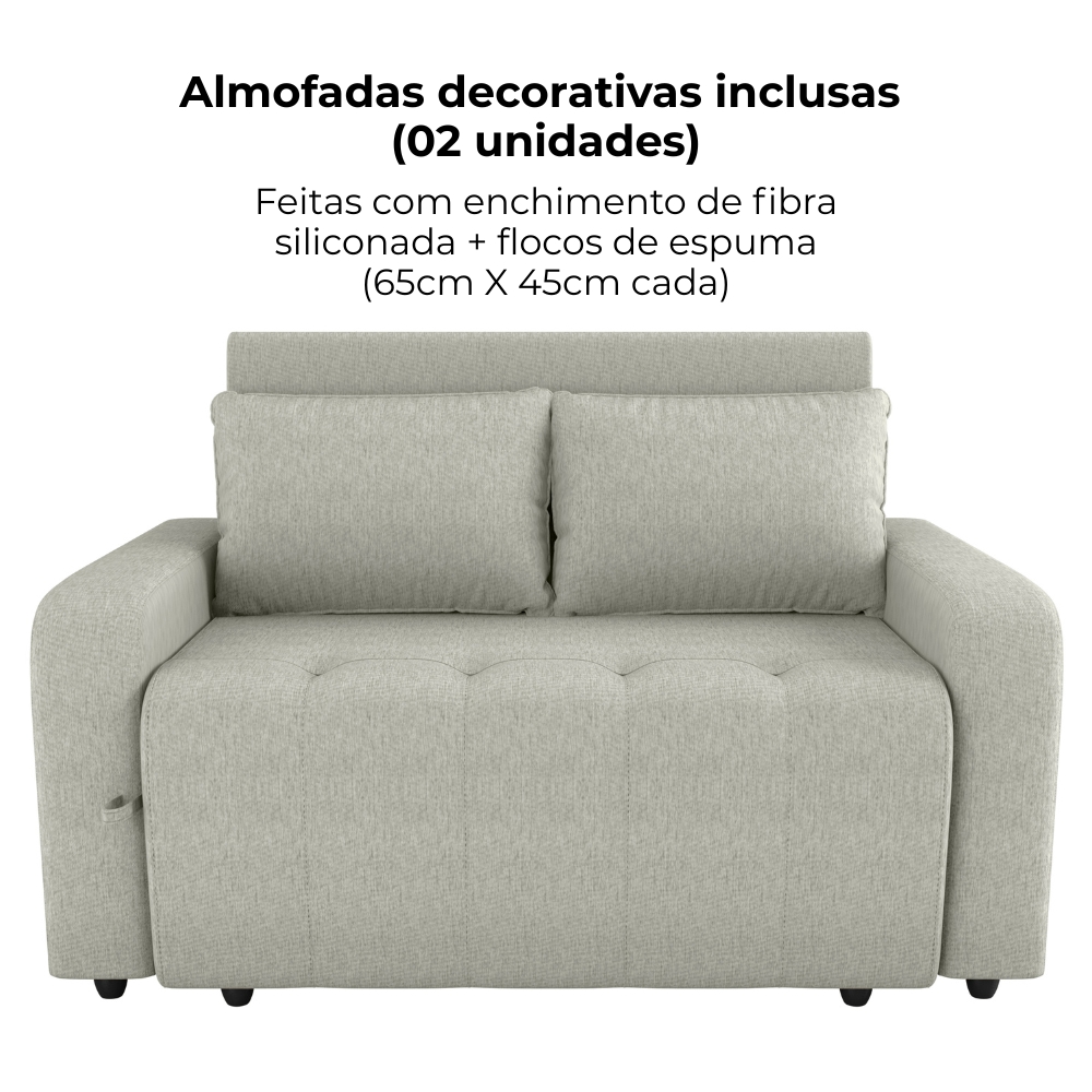 Sofa Cama 2 Lugares 138 cm Amora Tecido Pompeia G504 Bege Milani Store