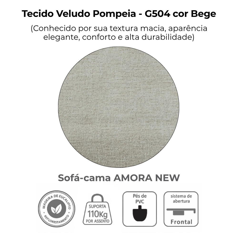 Sofa Cama 2 Lugares 138 cm Amora Tecido Pompeia G504 Bege Milani Store