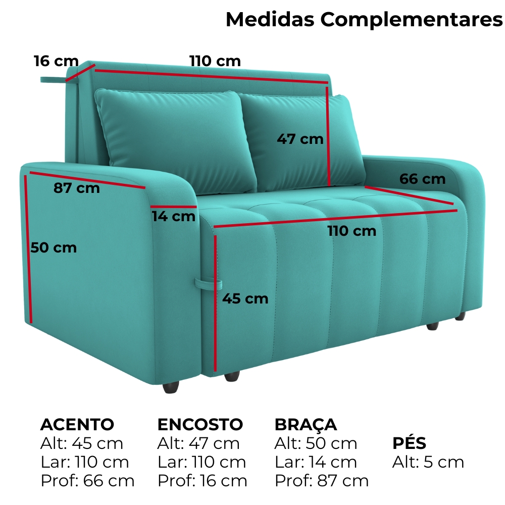 Sofa Cama 2 Lugares 138 cm Amora Veludo Deluxe Sofistic Verde Milani Store