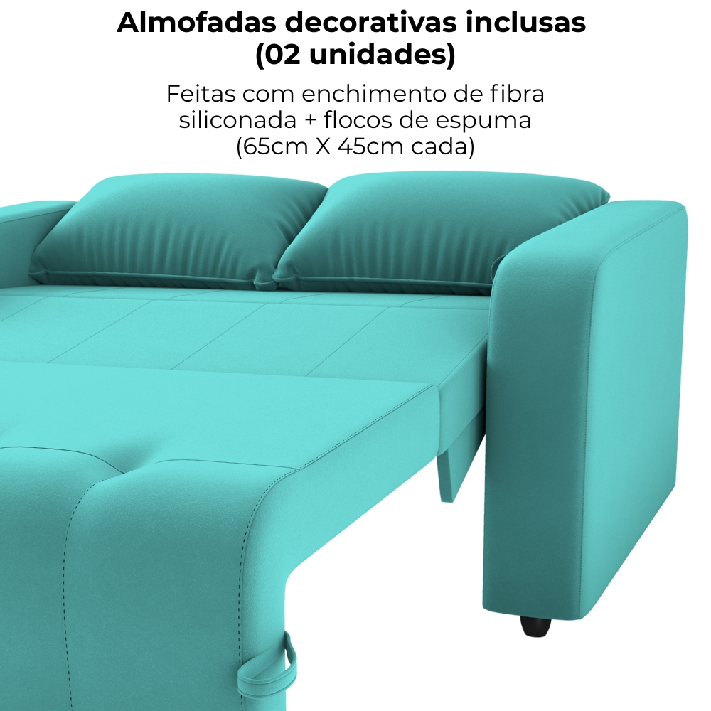 Sofa Cama 2 Lugares 138 cm Amora Veludo Deluxe Sofistic Verde Milani Store