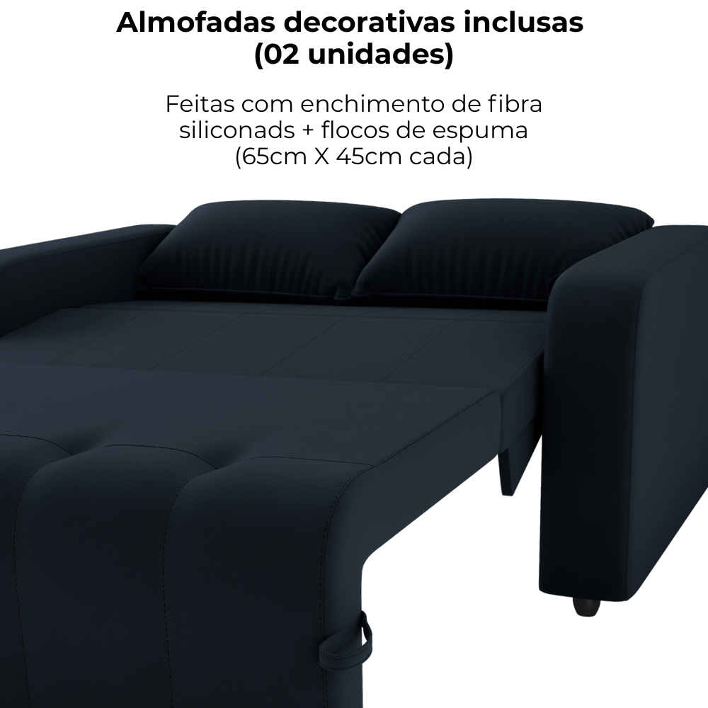 Sofa Cama 2 Lugares 138 cm Amora Veludo Inca E451 Preto Milani Store