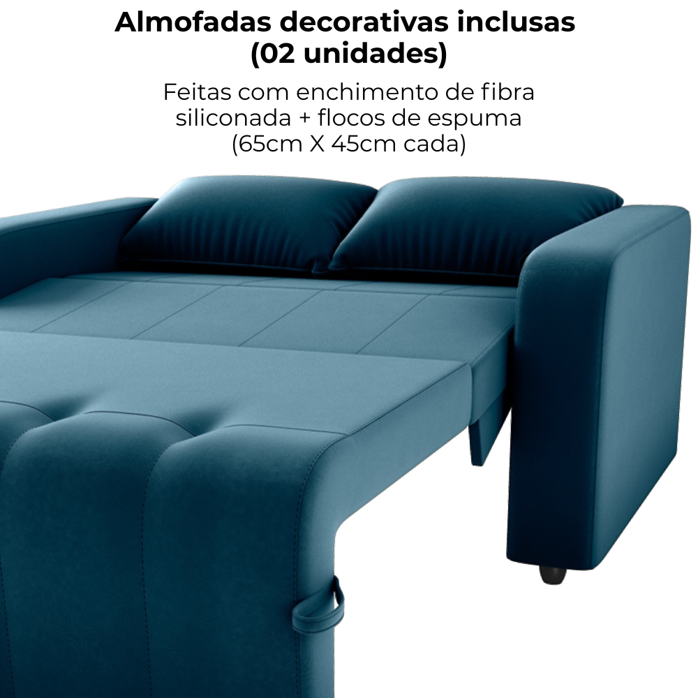 Sofa Cama 2 Lugares 138 cm Amora Veludo Maserati Azul Milani Store