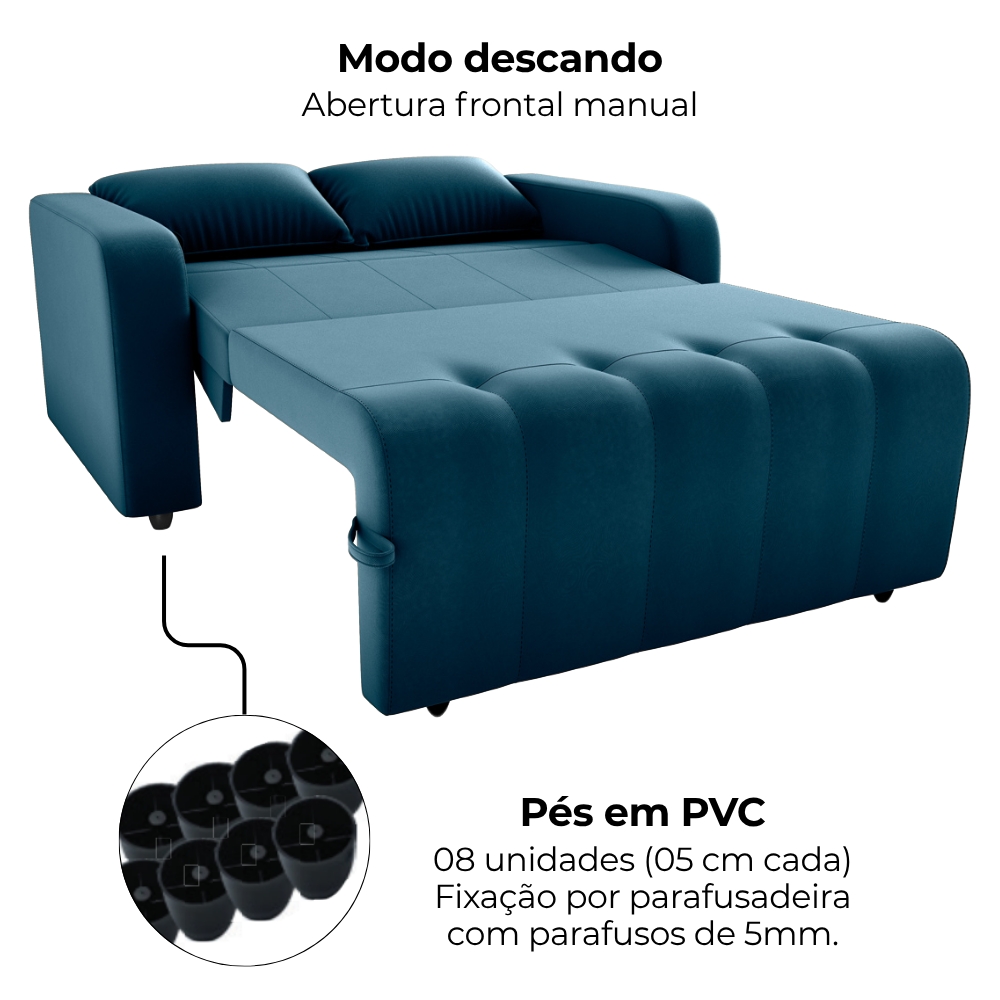 Sofa Cama 2 Lugares 138 cm Amora Veludo Maserati Azul Milani Store