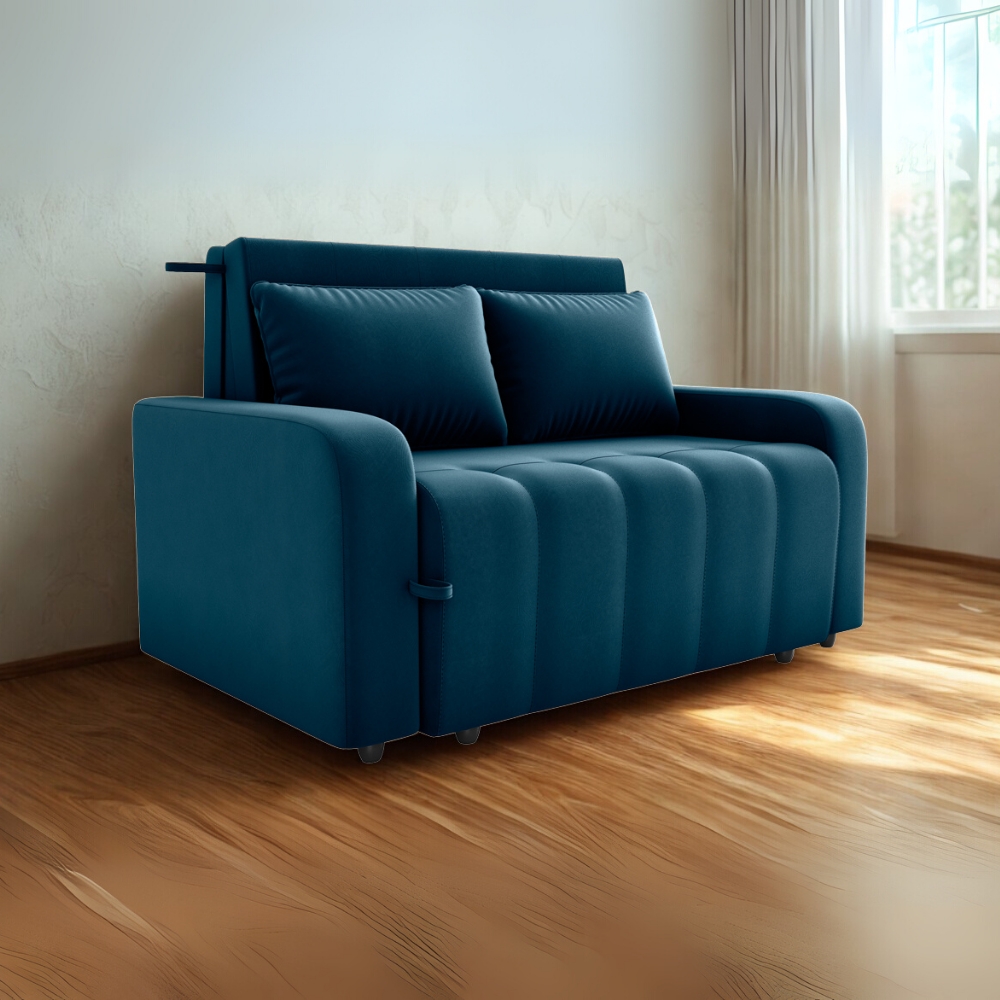 Sofa Cama 2 Lugares 138 cm Amora Veludo Maserati Azul Milani Store