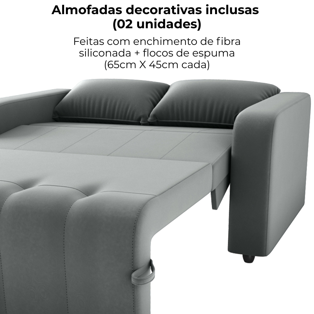 Sofa Cama 2 Lugares 138 cm Amora Veludo Maserati Chumbo Milani Store