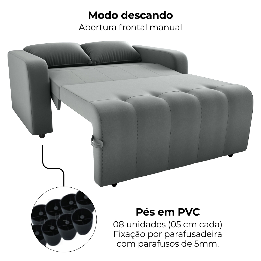 Sofa Cama 2 Lugares 138 cm Amora Veludo Maserati Chumbo Milani Store