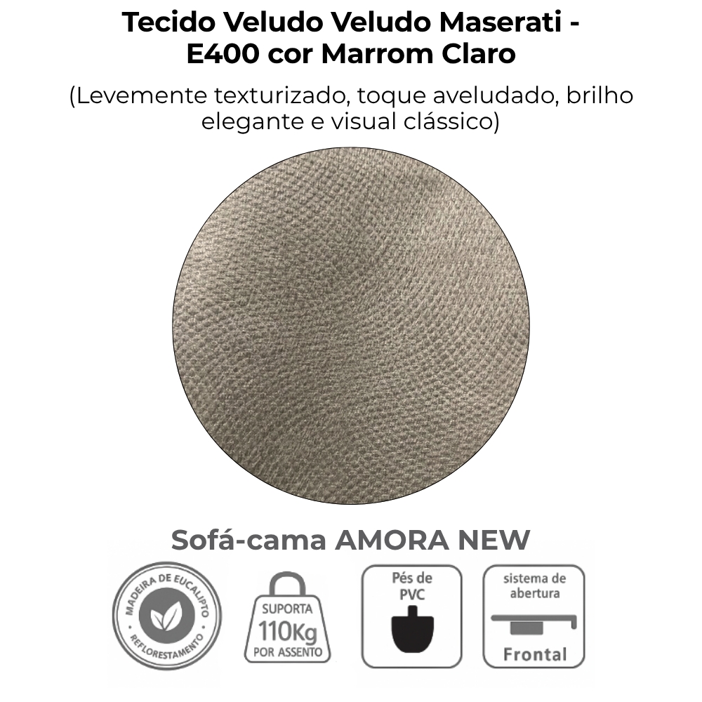Sofa Cama 2 Lugares 138 cm Amora Veludo Maserati Marrom Claro Milani Store
