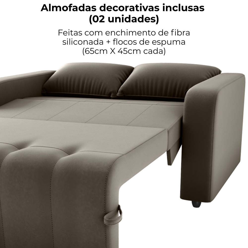 Sofa Cama 2 Lugares 138 cm Amora Veludo Maserati Marrom Milani Store