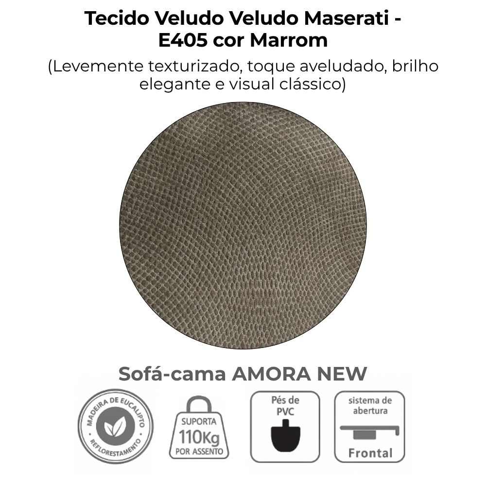 Sofa Cama 2 Lugares 138 cm Amora Veludo Maserati Marrom Milani Store