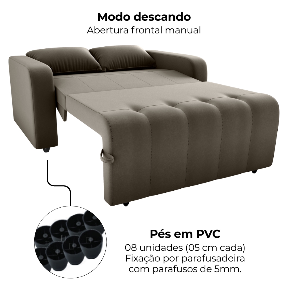 Sofa Cama 2 Lugares 138 cm Amora Veludo Maserati Marrom Milani Store