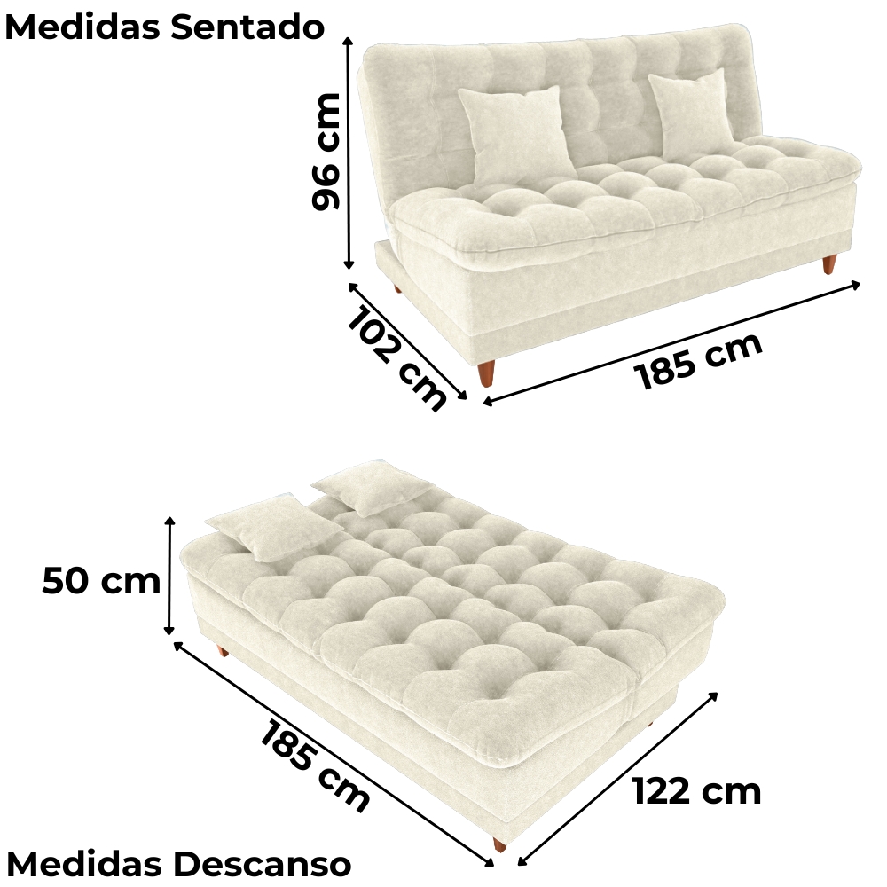 Sofa Cama 2 Lugares 185 cm Duda Tecido Boucle F492 Natural Milani Store