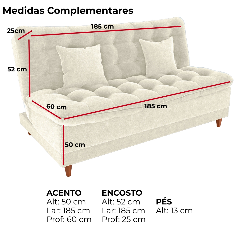 Sofa Cama 2 Lugares 185 cm Duda Tecido Boucle F492 Natural Milani Store