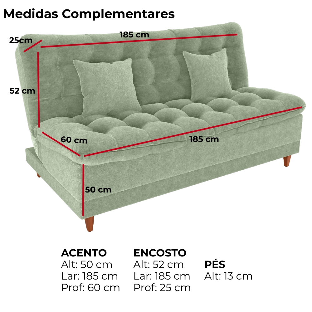 Sofa Cama 2 Lugares 185 cm Duda Tecido Boucle F494 Oliva Milani Store