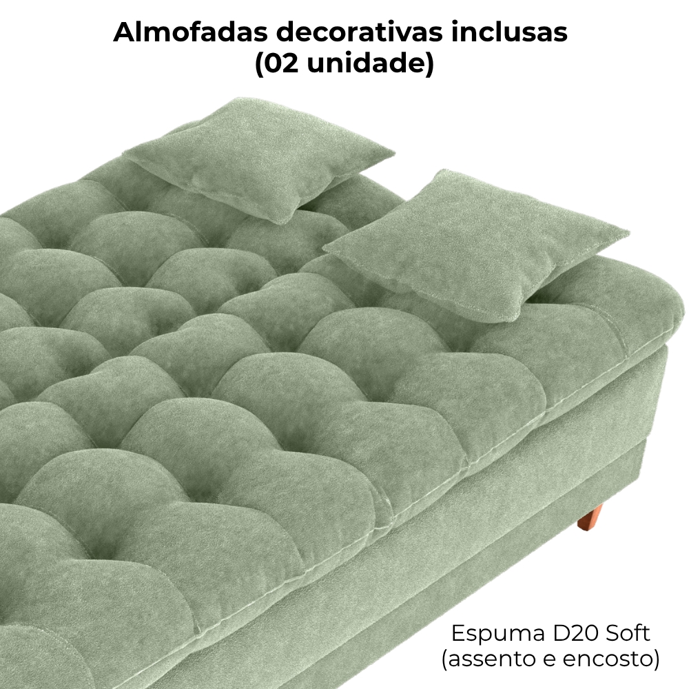 Sofa Cama 2 Lugares 185 cm Duda Tecido Boucle F494 Oliva Milani Store