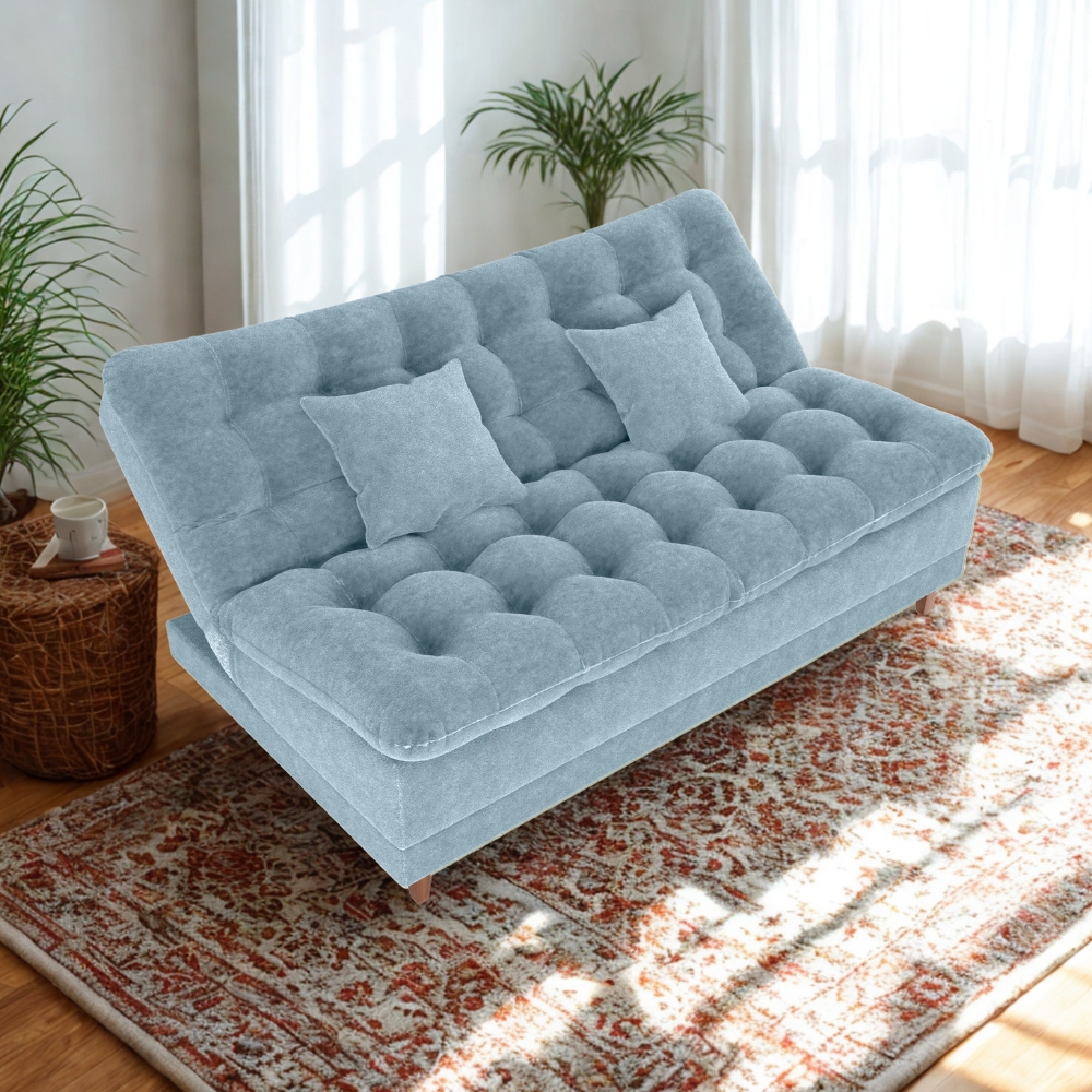 Sofa Cama 2 Lugares 185 cm Duda Tecido Boucle F495 Azul Milani Store