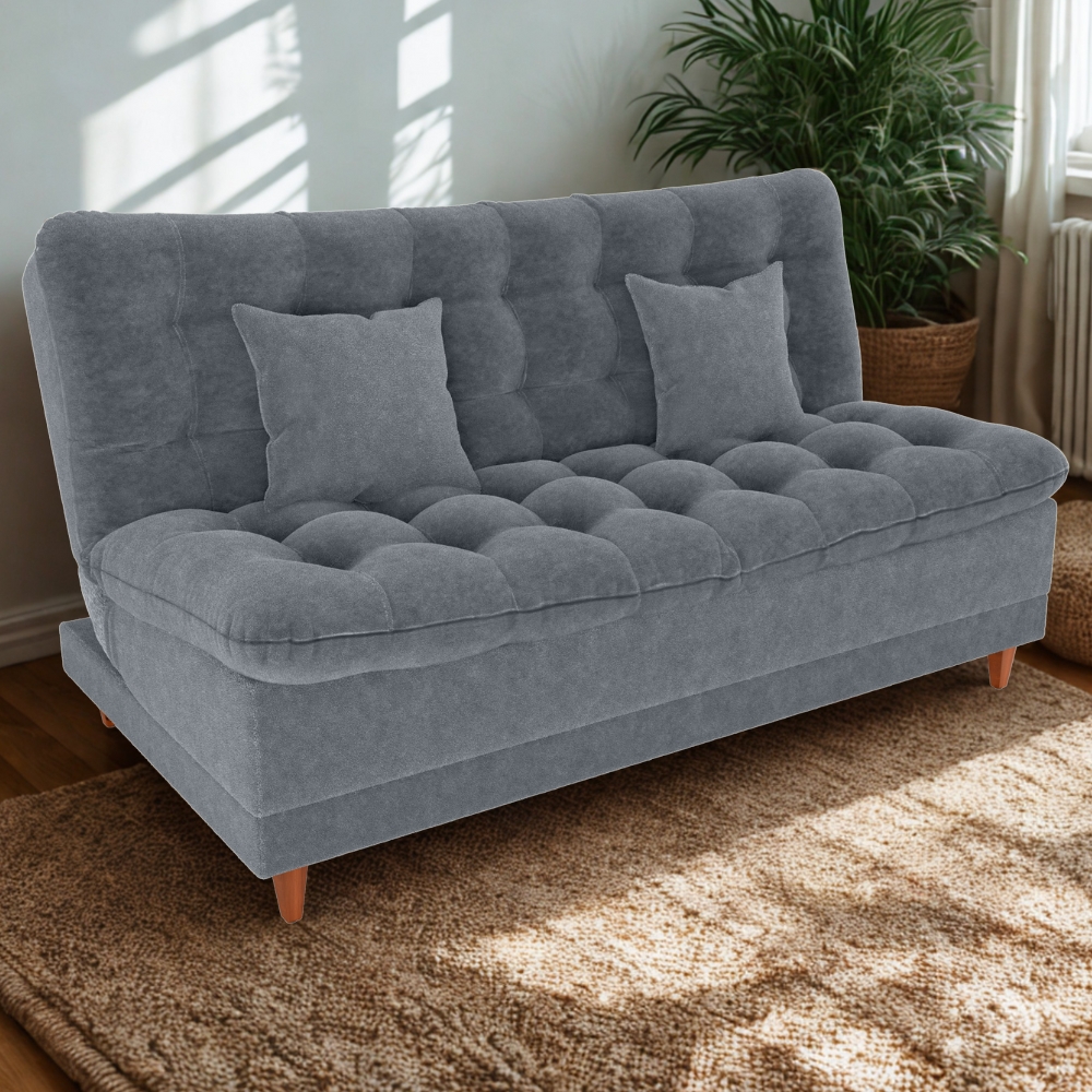 Sofa Cama 2 Lugares 185 cm Duda Tecido Boucle F497 Cinza Milani Store