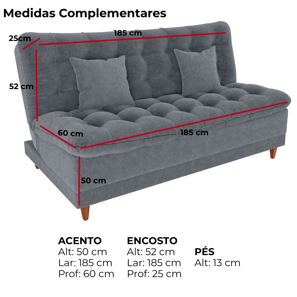 Sofa Cama 2 Lugares 185 cm Duda Tecido Boucle F497 Cinza Milani Store