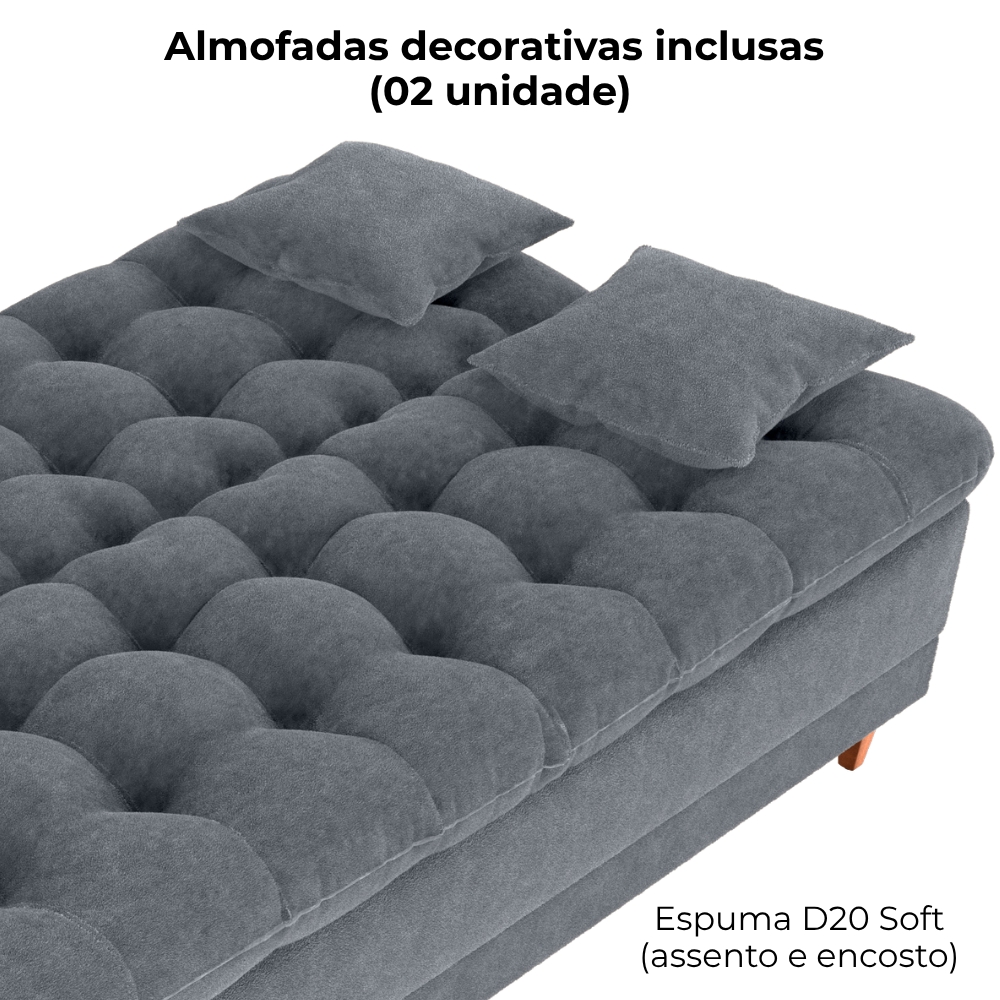 Sofa Cama 2 Lugares 185 cm Duda Tecido Boucle F497 Cinza Milani Store