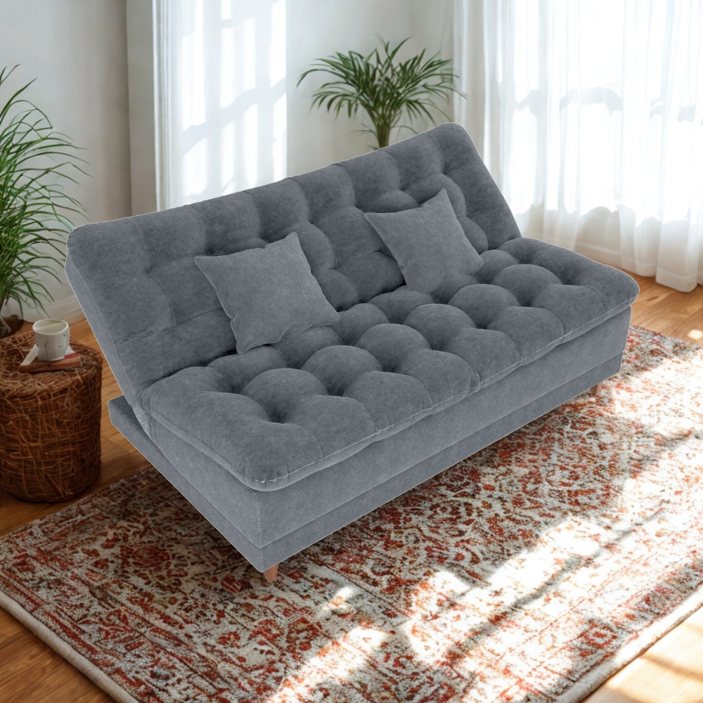 Sofa Cama 2 Lugares 185 cm Duda Tecido Boucle F497 Cinza Milani Store