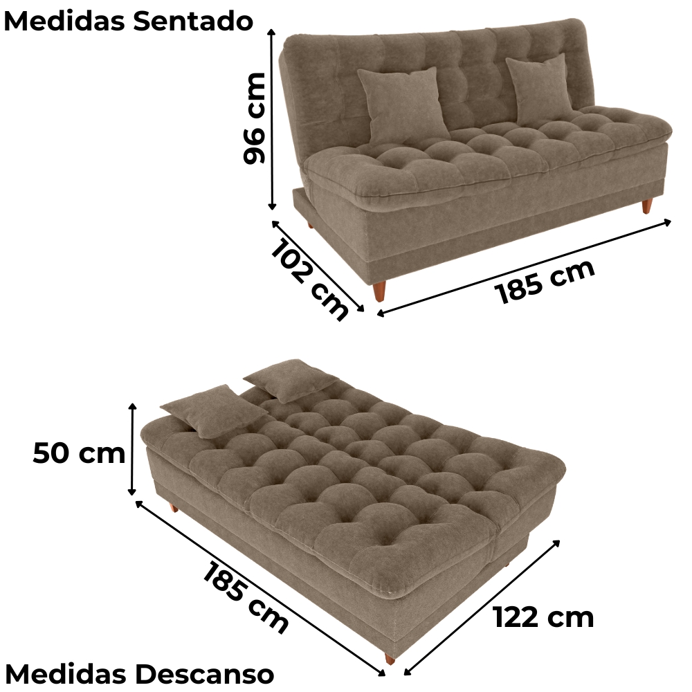 Sofa Cama 2 Lugares 185 cm Duda Tecido Boucle F498 Marrom Milani Store