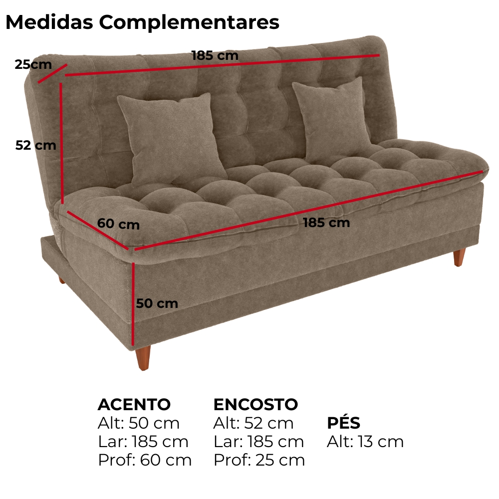 Sofa Cama 2 Lugares 185 cm Duda Tecido Boucle F498 Marrom Milani Store