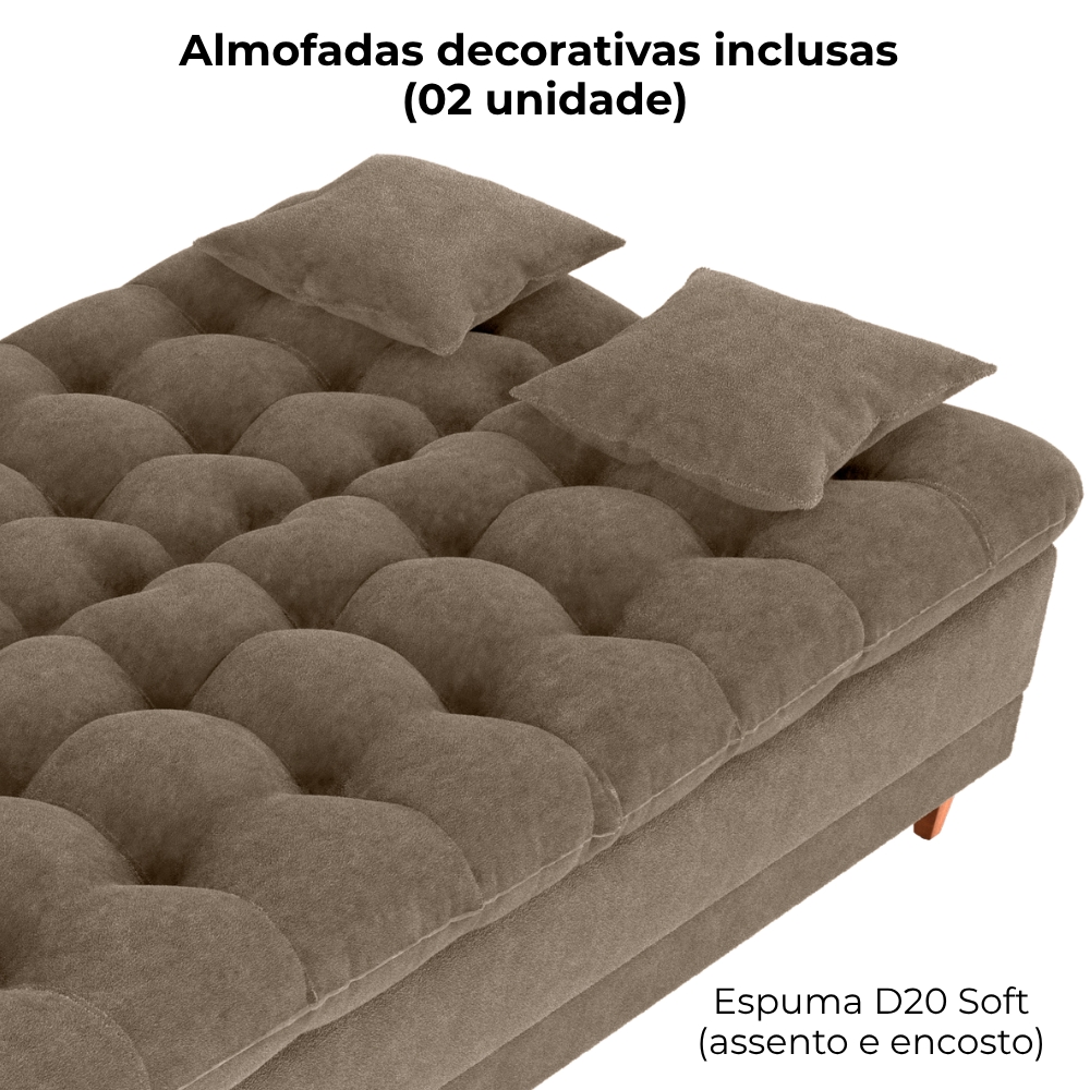 Sofa Cama 2 Lugares 185 cm Duda Tecido Boucle F498 Marrom Milani Store