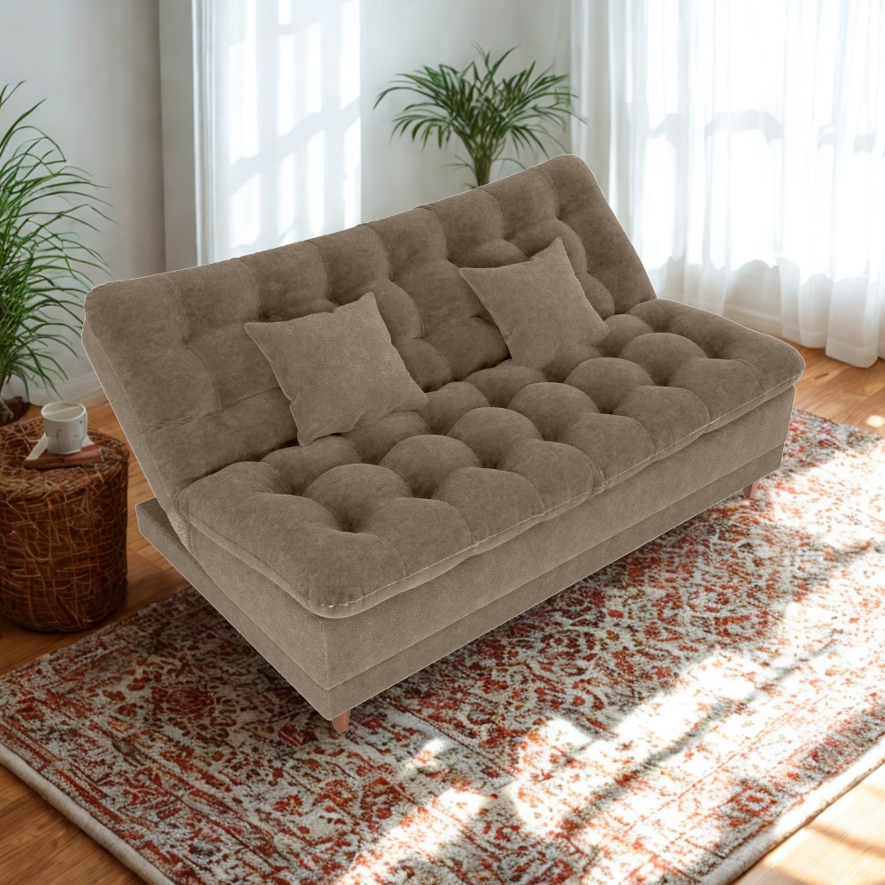 Sofa Cama 2 Lugares 185 cm Duda Tecido Boucle F498 Marrom Milani Store