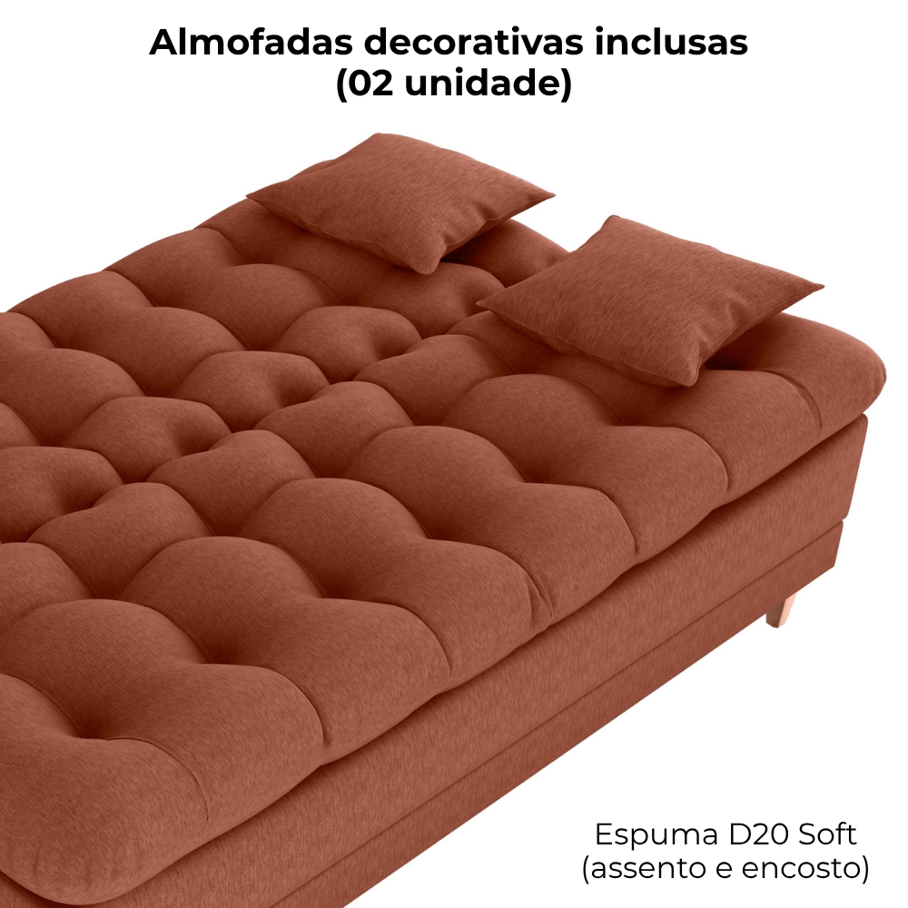 Sofa Cama 2 Lugares 185 cm Duda Tecido Pompeia G500 Terracota Milani Store
