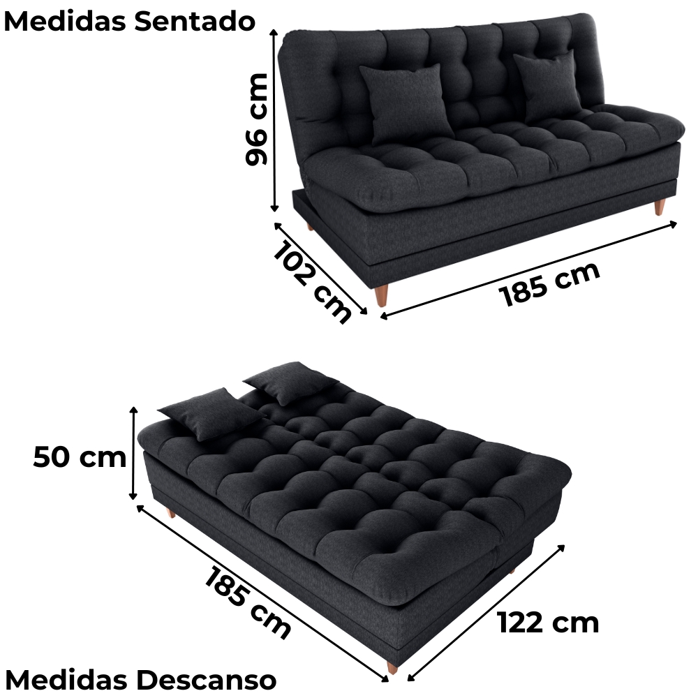 Sofa Cama 2 Lugares 185 cm Duda Tecido Pompeia G501 Chumbo Milani Store
