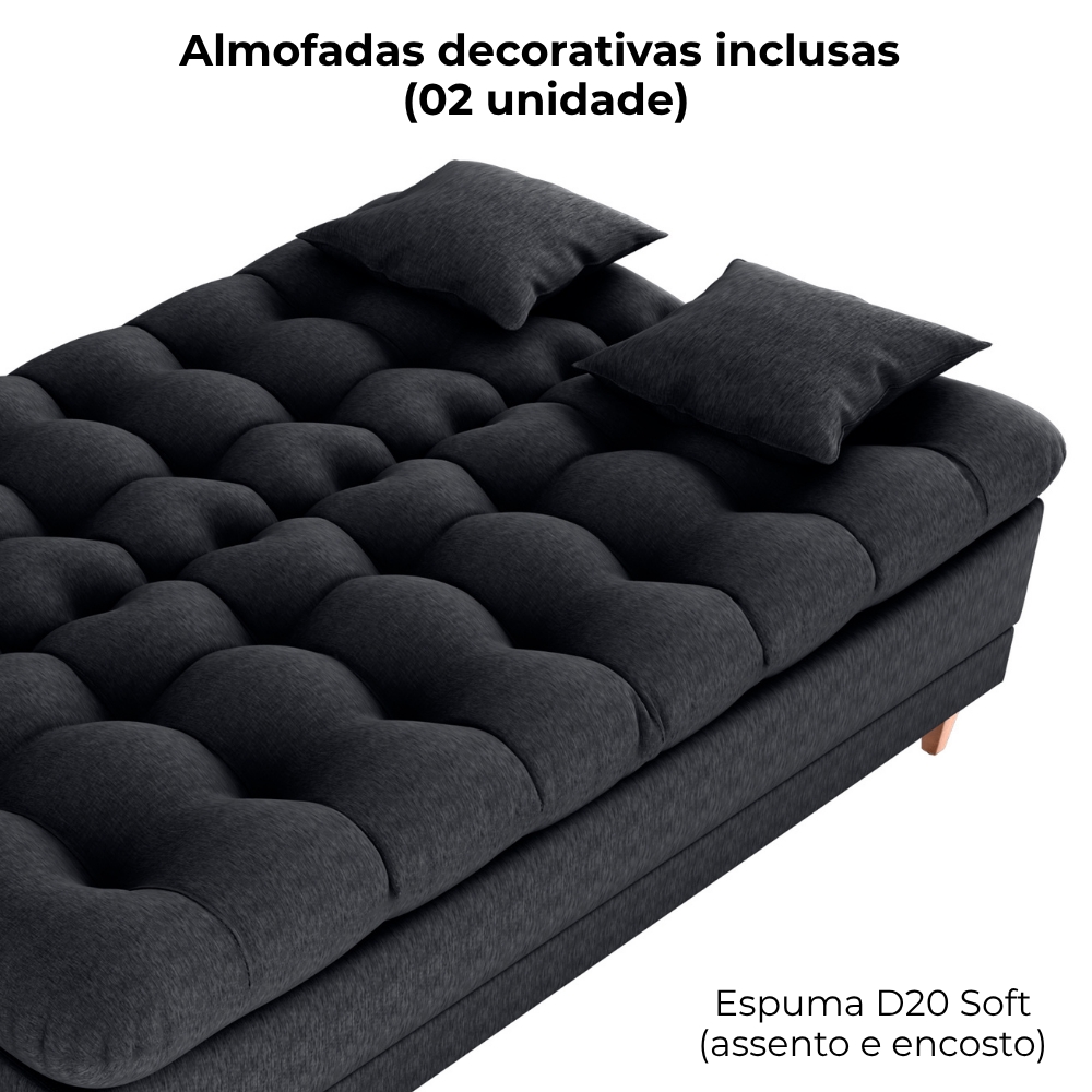 Sofa Cama 2 Lugares 185 cm Duda Tecido Pompeia G501 Chumbo Milani Store