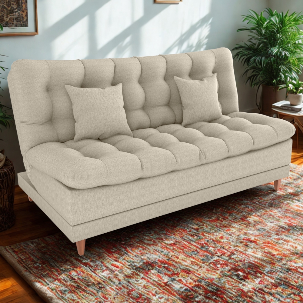 Sofa Cama 2 Lugares 185 cm Duda Tecido Pompeia G504 Bege Milani Store