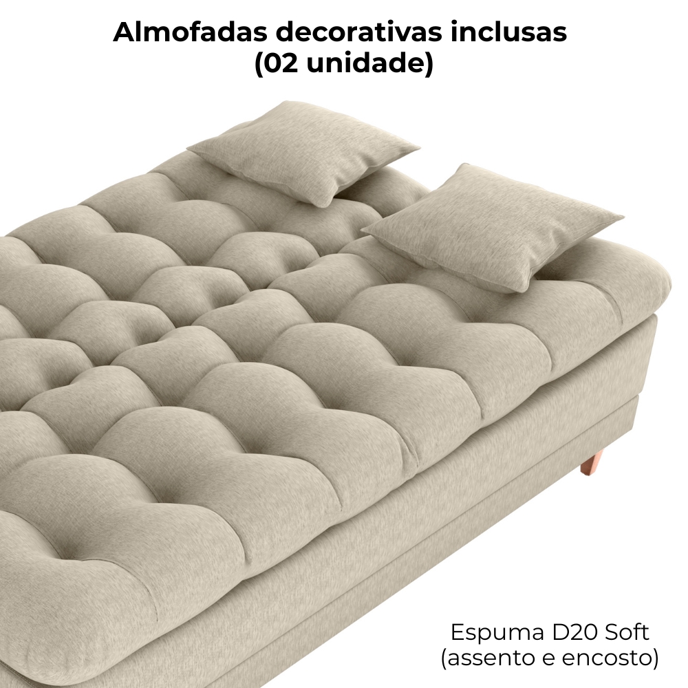 Sofa Cama 2 Lugares 185 cm Duda Tecido Pompeia G504 Bege Milani Store