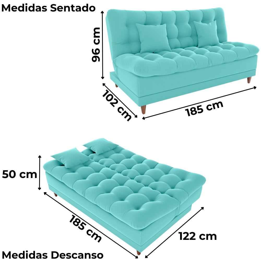 Sofa Cama 2 Lugares 185 cm Duda Veludo Deluxe Sofistc Verde Milani Store