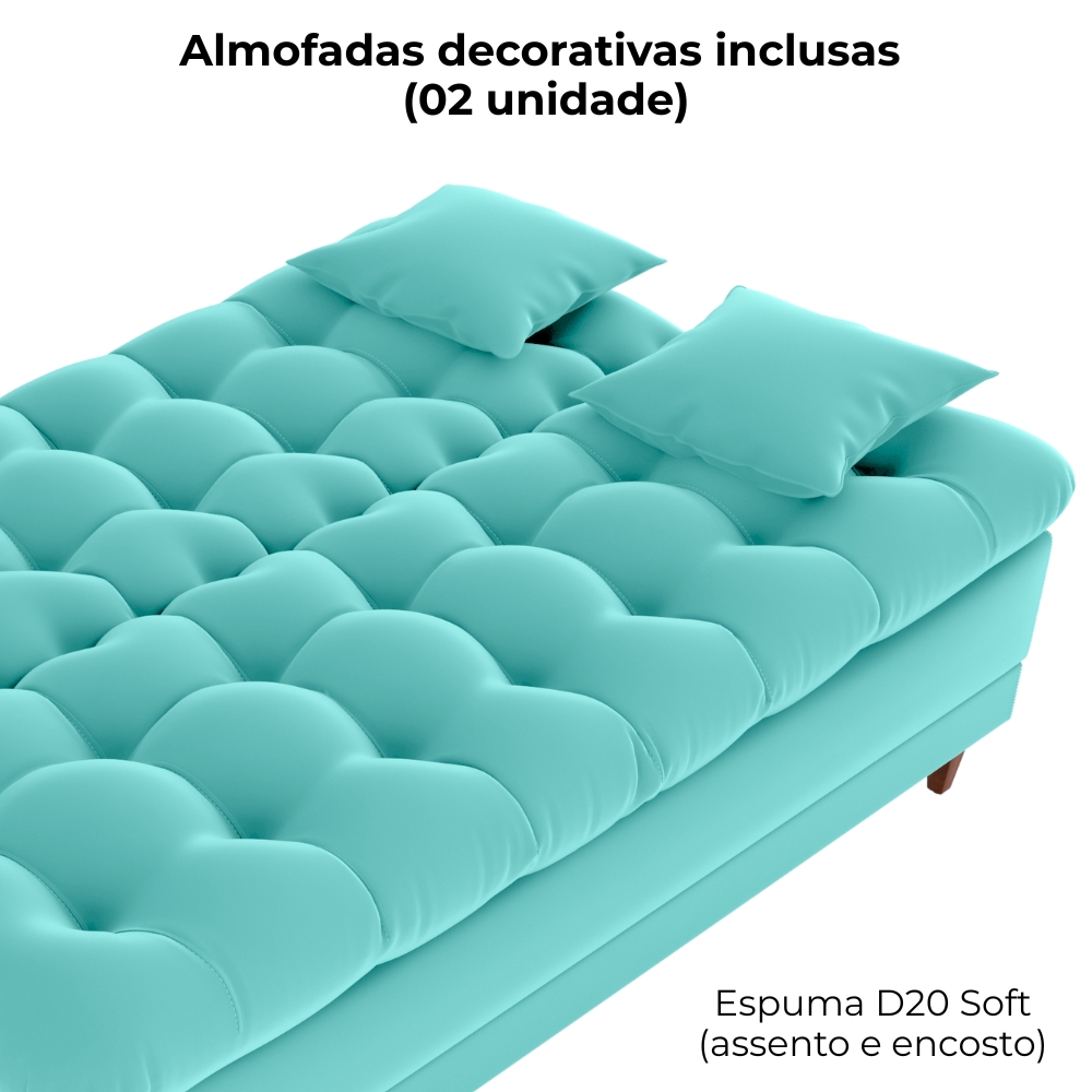 Sofa Cama 2 Lugares 185 cm Duda Veludo Deluxe Sofistc Verde Milani Store