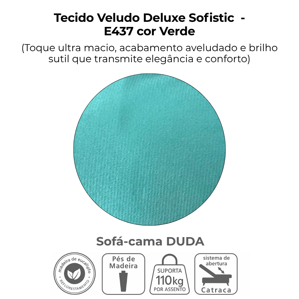 Sofa Cama 2 Lugares 185 cm Duda Veludo Deluxe Sofistc Verde Milani Store
