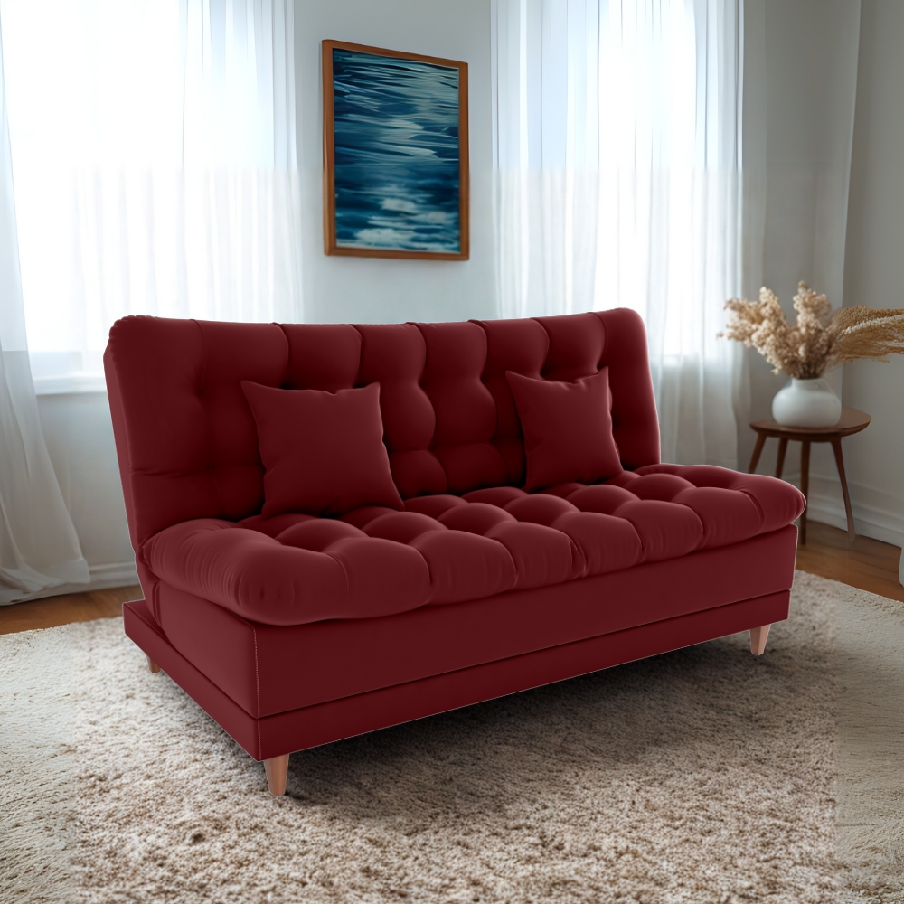 Sofa Cama 2 Lugares 185 cm Duda Veludo E432 Vermelho Milani Store