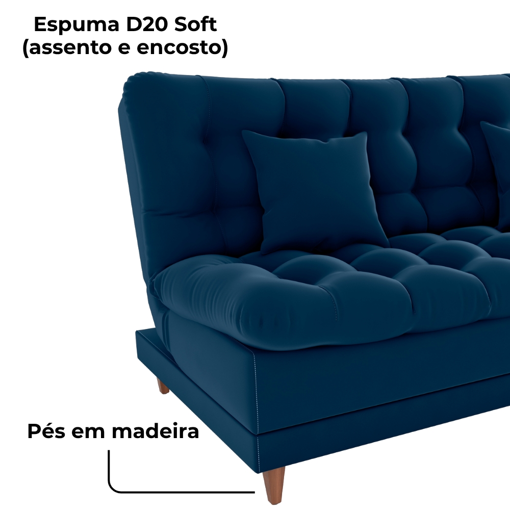Sofa Cama 2 Lugares 185 cm Duda Veludo E433 Azul Milani Store