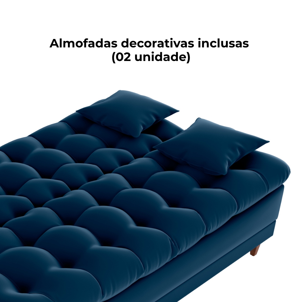 Sofa Cama 2 Lugares 185 cm Duda Veludo E433 Azul Milani Store