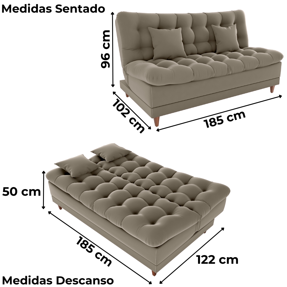 Sofa Cama 2 Lugares 185 cm Duda Veludo E434 Marrom Claro Milani Store