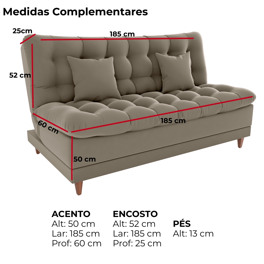 Sofa Cama 2 Lugares 185 cm Duda Veludo E434 Marrom Claro Milani Store